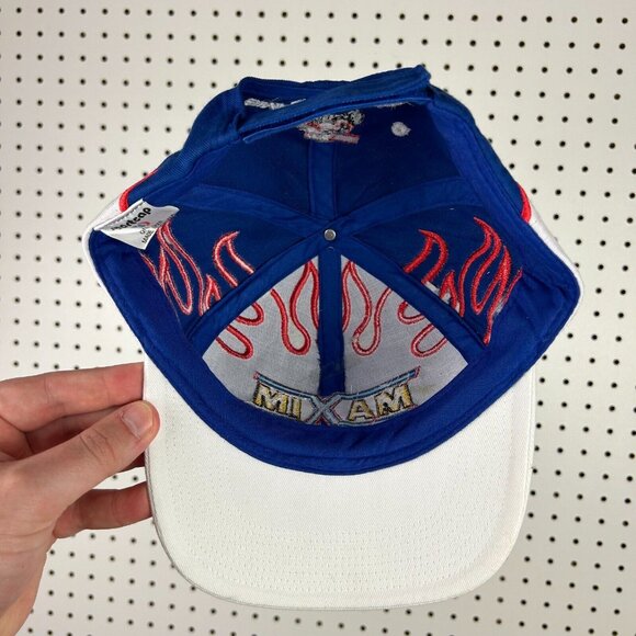 Vintage Maxim Racing Chassis Strapback Hat Cap Flames Red White Blue 90s OSFM - Picture 4 of 7